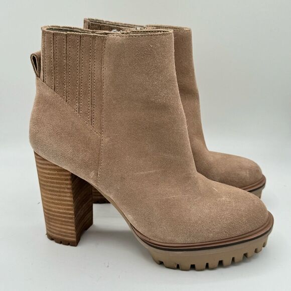 Vince Camuto Shoes - VINCE CAMUTO Ernessa Truffle Taupe Stone Suede Block Heel Boot Size 7